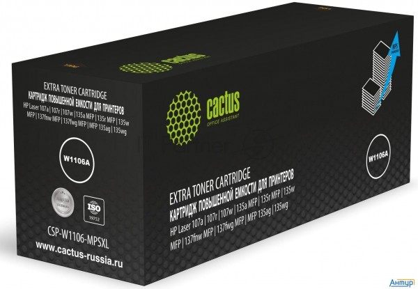 Картридж лазерный Cactus Csp-w1106-mpsxl W1106a черный (10000стр.) для Hp Laser 107a/107r/107w/135a