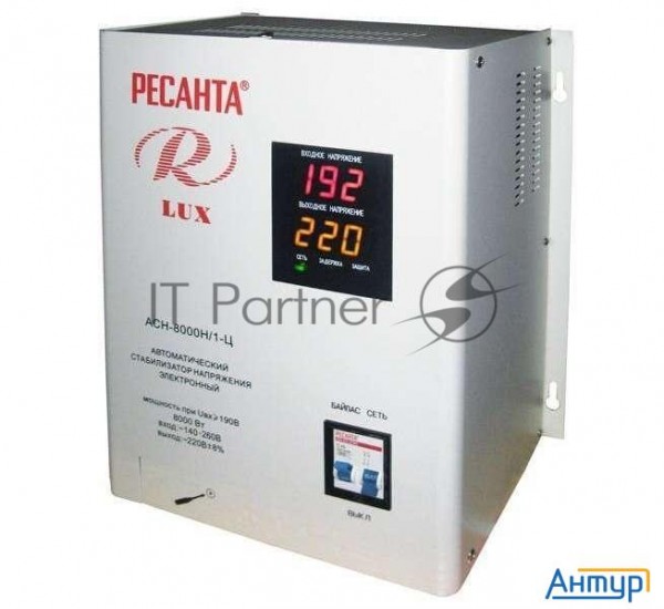 Стабилизатор напряжения Ресанта АСН-8 000 Н/1-Ц 63/6/17 Стабилизатор Lux {220В±8%, Габ. 305х190х360,