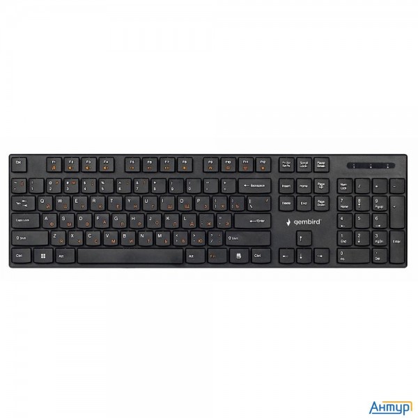 Клавиатура беспроводная Gembird Kbw-250, 104кл, 12fn, низкий профиль, 2.4 ГГц, черная