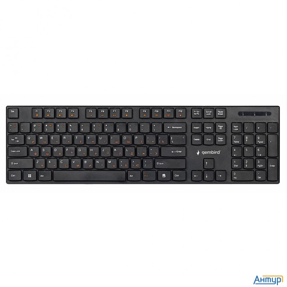 Клавиатура беспроводная Gembird Kbw-250, 104кл, 12fn, низкий профиль, 2.4 ГГц, черная