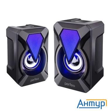 Perfeo колонки "flames", 2.0, мощность 2х3 Вт, Usb, чёрн, Game Design, Led подсветка 7 цв