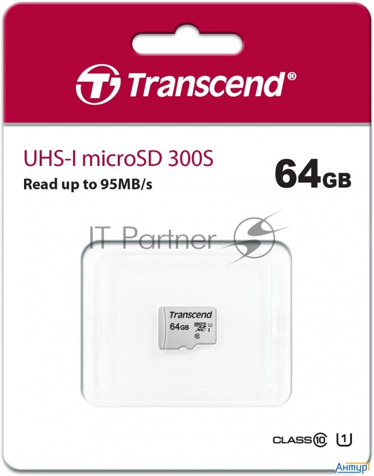 Флеш карта Microsd 64gb Transcend Microsdxc Class 10 Uhs-i U1, (без адаптера), Tlc