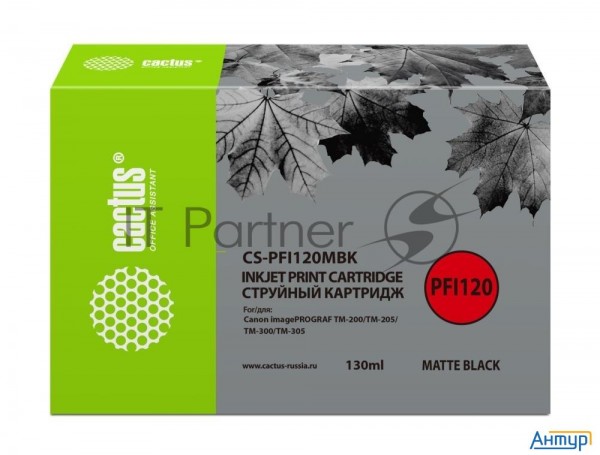 Картридж струйный Cactus Cs-pfi120mbk черный матовый (130мл) для Canon Imageprograf Tm-200/tm-205/tm