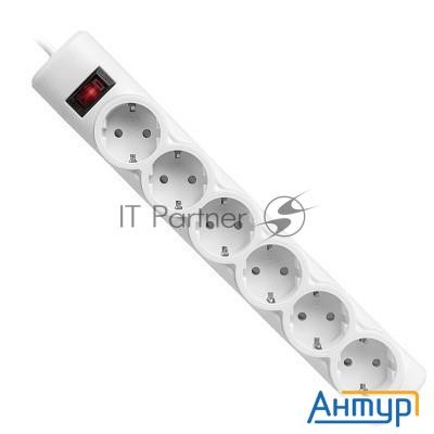 Сетевой фильтр Defender Фильтр Dfs 155 5.0 M, 6 розеток, белый 99493