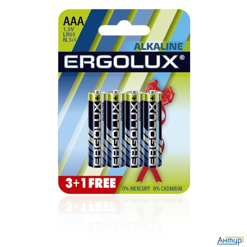 Ergolux  Alkaline Lr03 Bl 3+1(free) (lr03 Bl3+1, батарейка,1.5В) (4шт. в уп-ке)