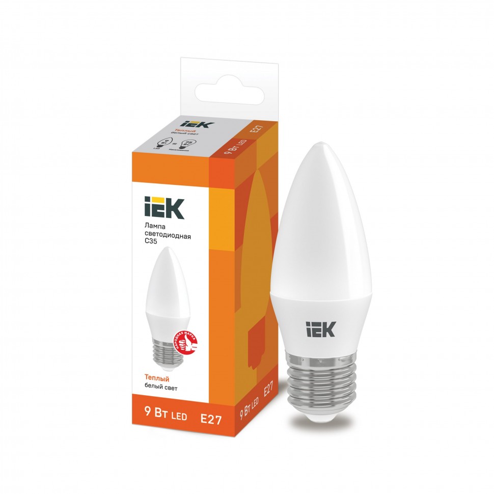 Iek Lle-c35-9-230-30-e27 Лампа светодиодная Led C35 свеча 9Вт 230В 3000К E27