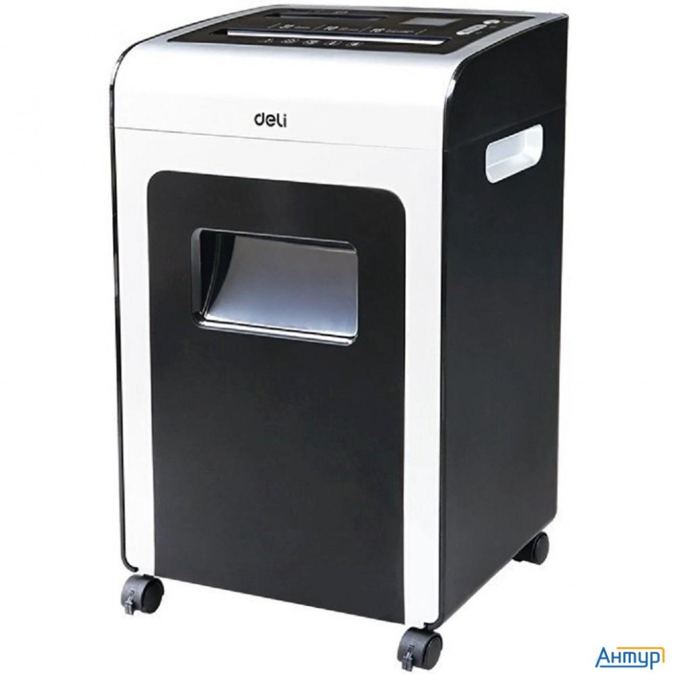 Шредер Deli E9917-eu черный/белый (секр.p-4) фрагменты 16лист. 31лтр. скрепки скобы пл.карты Cd