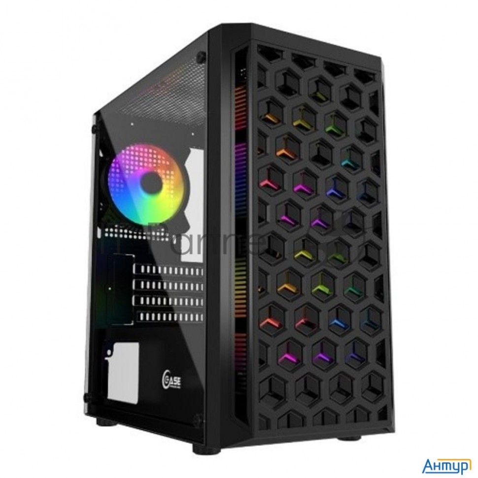 Корпус Powercase Mistral Micro T3b, Tempered Glass, Mesh, 2x 140mm + 1х 120mm 5-color Fan, чёрный, M