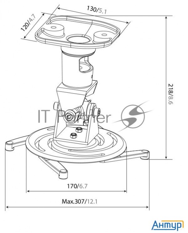 Кронштейн для проектора Cactus Cs-vm-pr01-bk черный макс.10кг настенный и потолочный поворот и накло