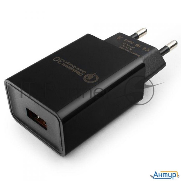 Адаптер питания Cablexpert Mp3a-pc-17, Qc 3.0, 100/220v - 1 Usb порт 5/9/12v, черный