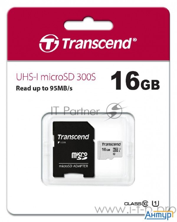 Micro Securedigital 16gb Transcend  Ts16gusd300s-a (microsdhc Class 10 Uhs-i, Sd Adapter)