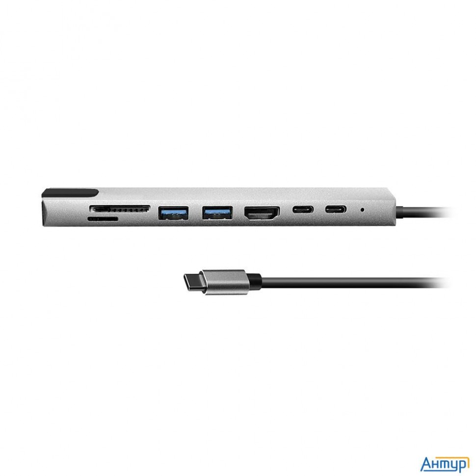 Bion Мульти переходник Usb Type-c - 2*usb Type-c/2*usb-a 3.0/hdmi/sd/tf/rj-45 100мб/с, 100w, длина к