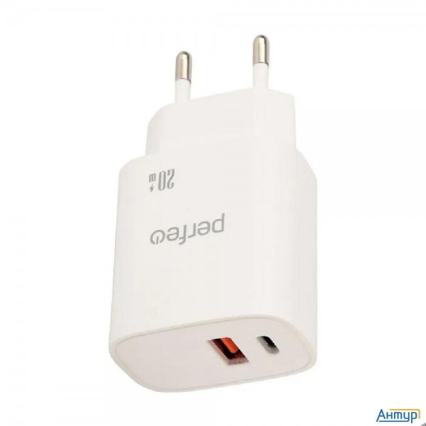 Perfeo Сетевое зарядное устройство с двумя разъемами Usb-a+type-c, 20w, белый (i4661)
