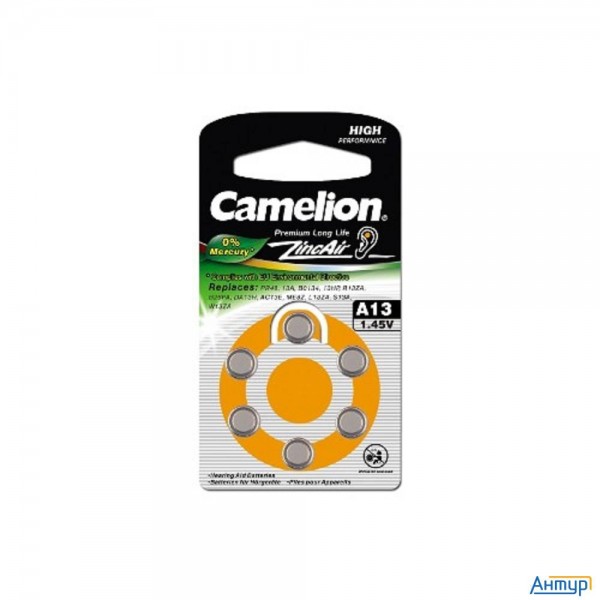 Camelion  Za13 Bl-6 Mercury Free (a13-bp6(0%hg), батарейка для слуховых аппаратов, 1.4 V,280mah)  (6