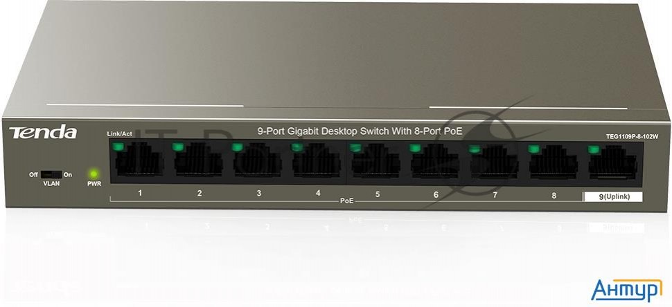 Коммутатор 9port 10/100/1000m Poe Teg1109p-8-102w Tenda