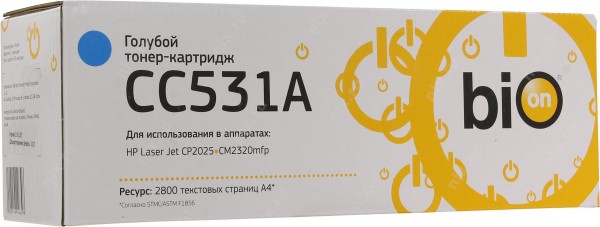 Cc531a Bion Картридж для Laser Jet Cp2025/cm2320mfp, голубой  2800 страниц