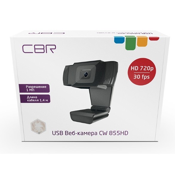 Cbr Cw 855hd Black, Веб-камера с матрицей 1 МП, разрешение видео 1280х720, Usb 2.0, встроенный микро