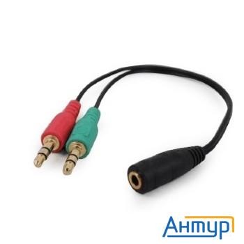 Кабель аудио сигнала Cablexpert, джек3.5 нушники + 3.5 микрофон-> джек3.5 4pin, длина 20см, черный (