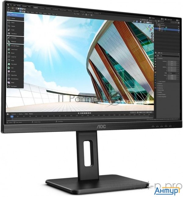МОНИТОР 23.8" Aoc 24p2q Black с поворотом экрана  Ips, 1920x1080, 75hz, 4 Ms, 178 /178 , 250 Cd/m, 5