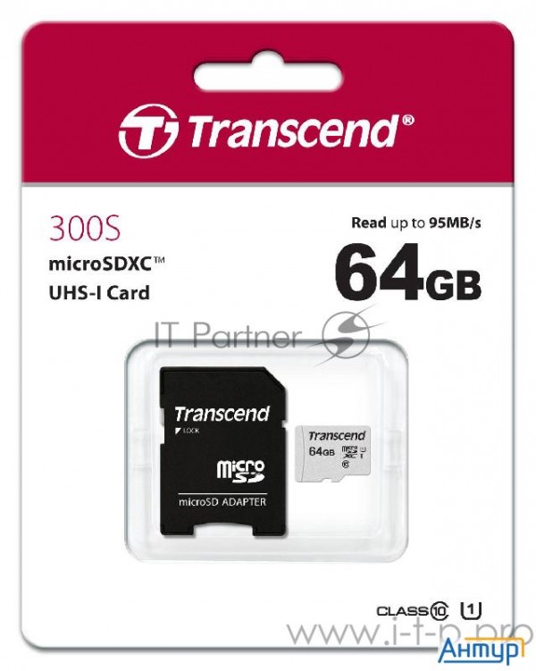Micro Securedigital 64gb Transcend Class 10 Ts64gusd300s-a (microsdxc Class 10 Uhs-i, Sd Adapter)