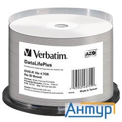 Verbatim  Диски Dvd-r  4.7gb 16-х, Cake Box 50шт. Printable (43755)