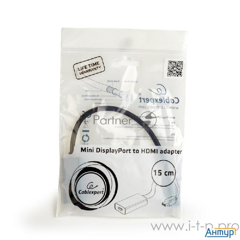 Переходник Minidisplayport   Hdmi, Cablexpert A Mdpm Hdmif 02, 20m/19f, кабель 15см, черный, пакет
