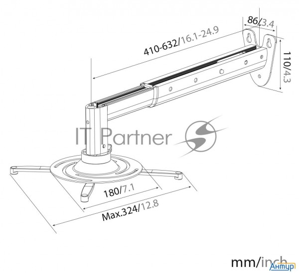 Кронштейн для проектора Cactus Cs-vm-pr05bl-bk черный макс.10кг настенный и потолочный поворот и нак