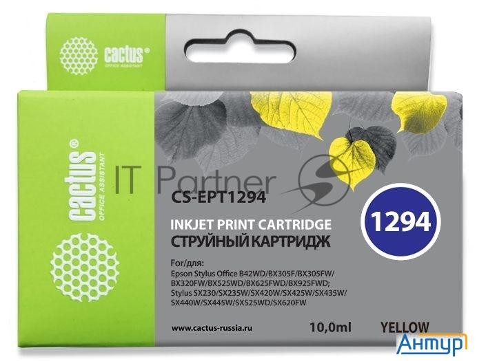 Картридж струйный Cactus Cs-ept1294 желтый (10 мл) для Epson Stylus Office B42/bx305/bx305f/bx320/bx